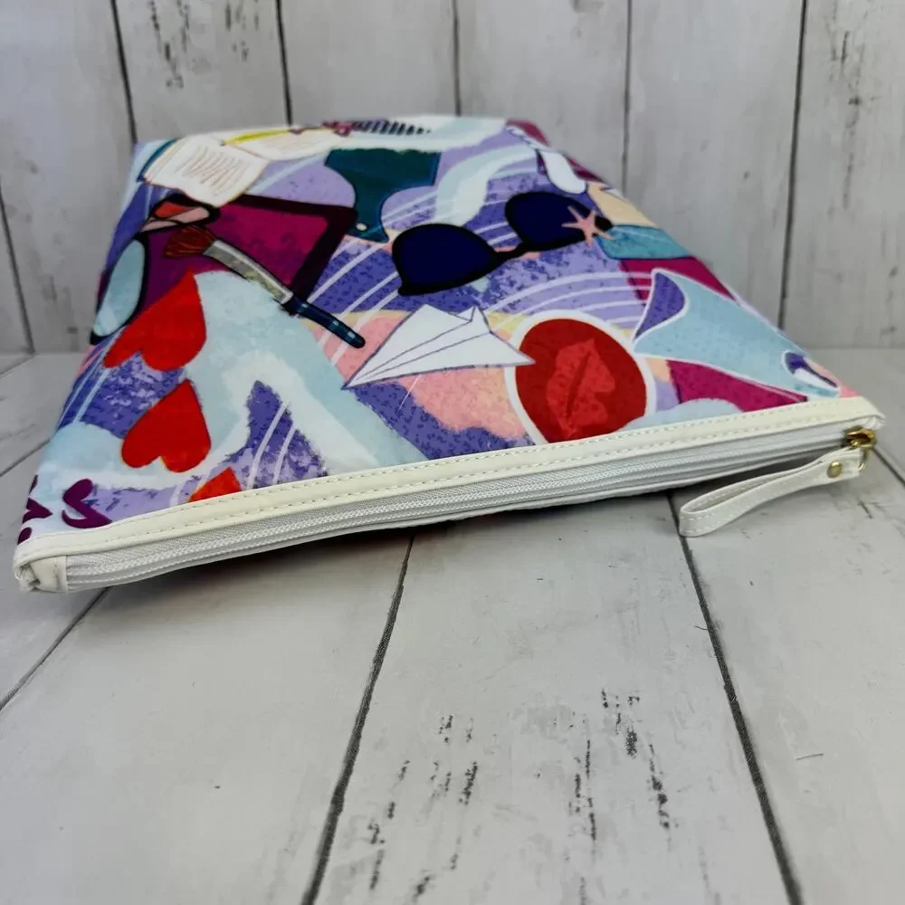 New Dove Colorful Print Sunglasses Sneakers Zip Top Cosmetic Nylon Makeup Bag